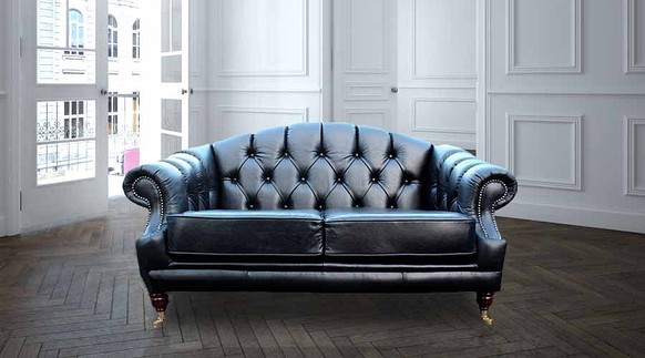 Product photograph of Chesterfield 2 Seater Old English Black Leather Sofa Settee Bespoke In Victoria Style from Chesterfield Sofas