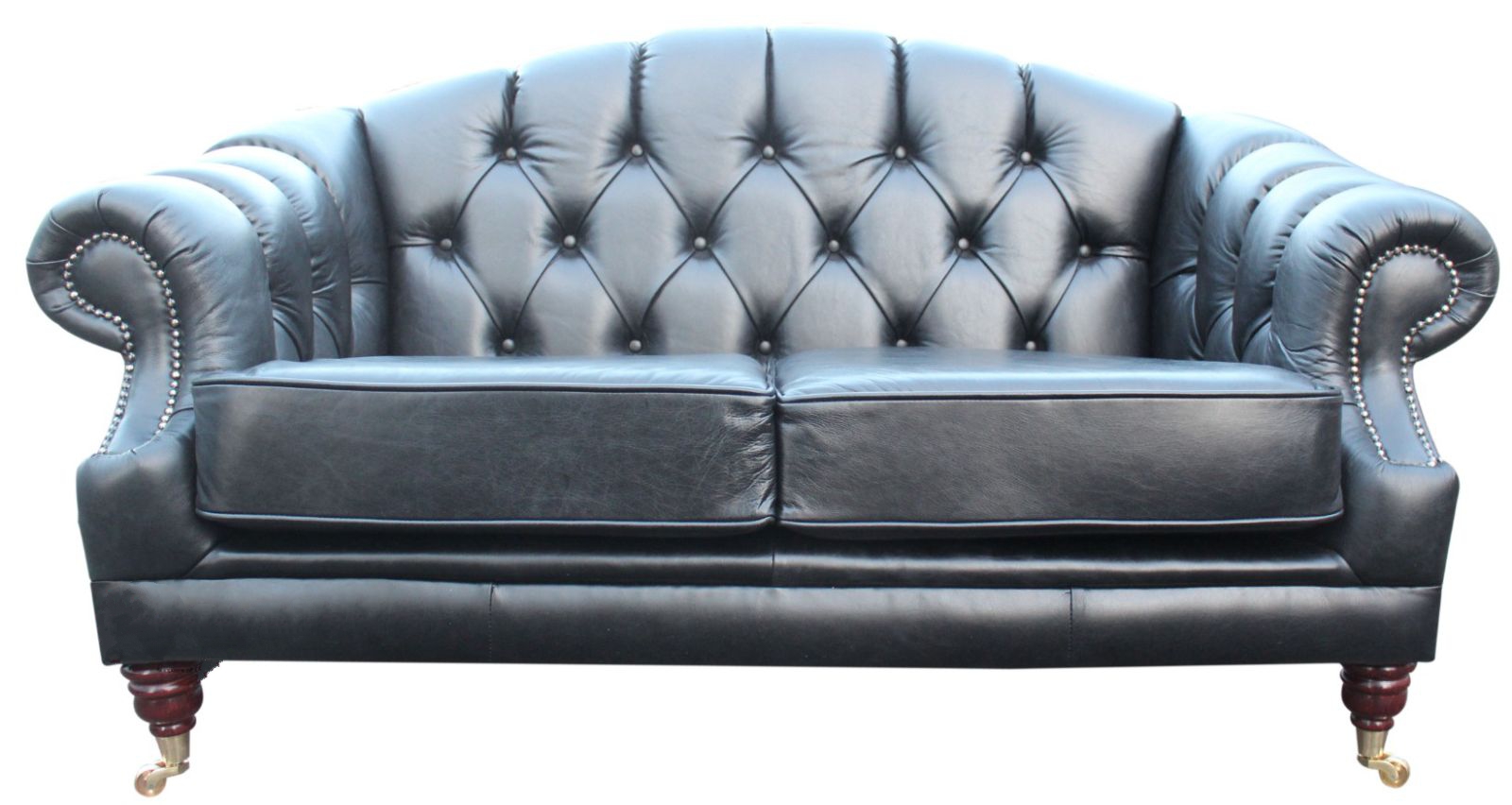 Product photograph of Chesterfield 2 Seater Old English Black Leather Sofa Settee Bespoke In Victoria Style from Chesterfield Sofas.