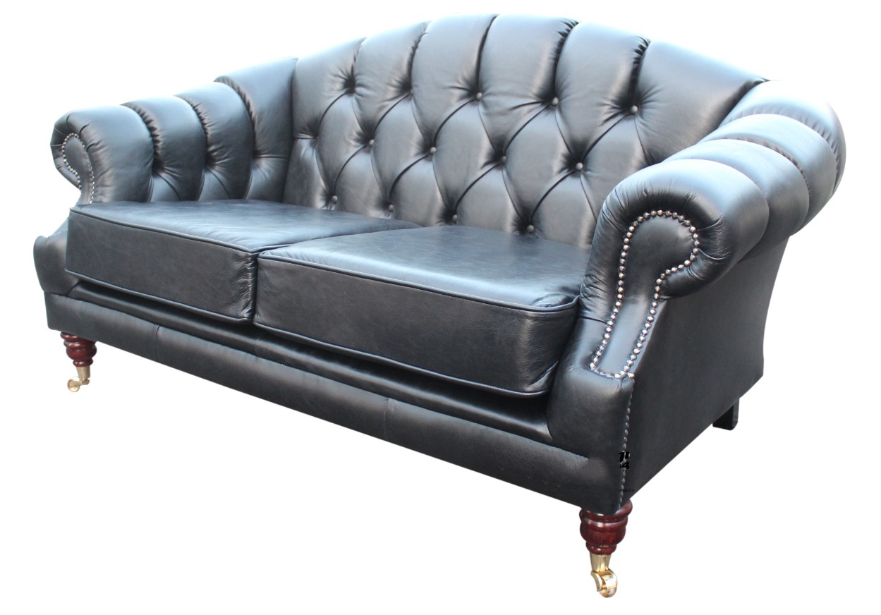 Product photograph of Chesterfield 2 Seater Old English Black Leather Sofa Settee Bespoke In Victoria Style from Chesterfield Sofas.
