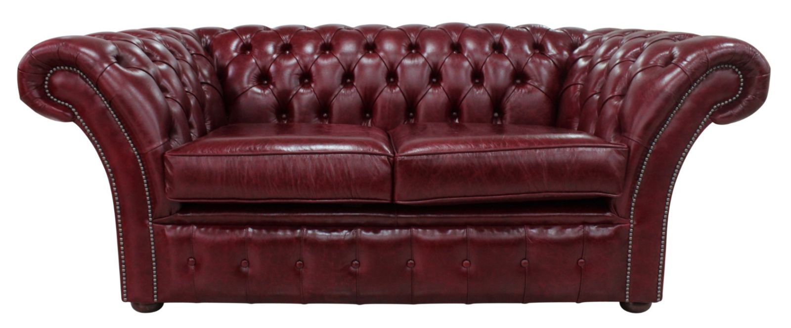Product photograph of Chesterfield 2 Seater Old English Burgandy Leather Sofa Settee In Balmoral Style from Chesterfield Sofas