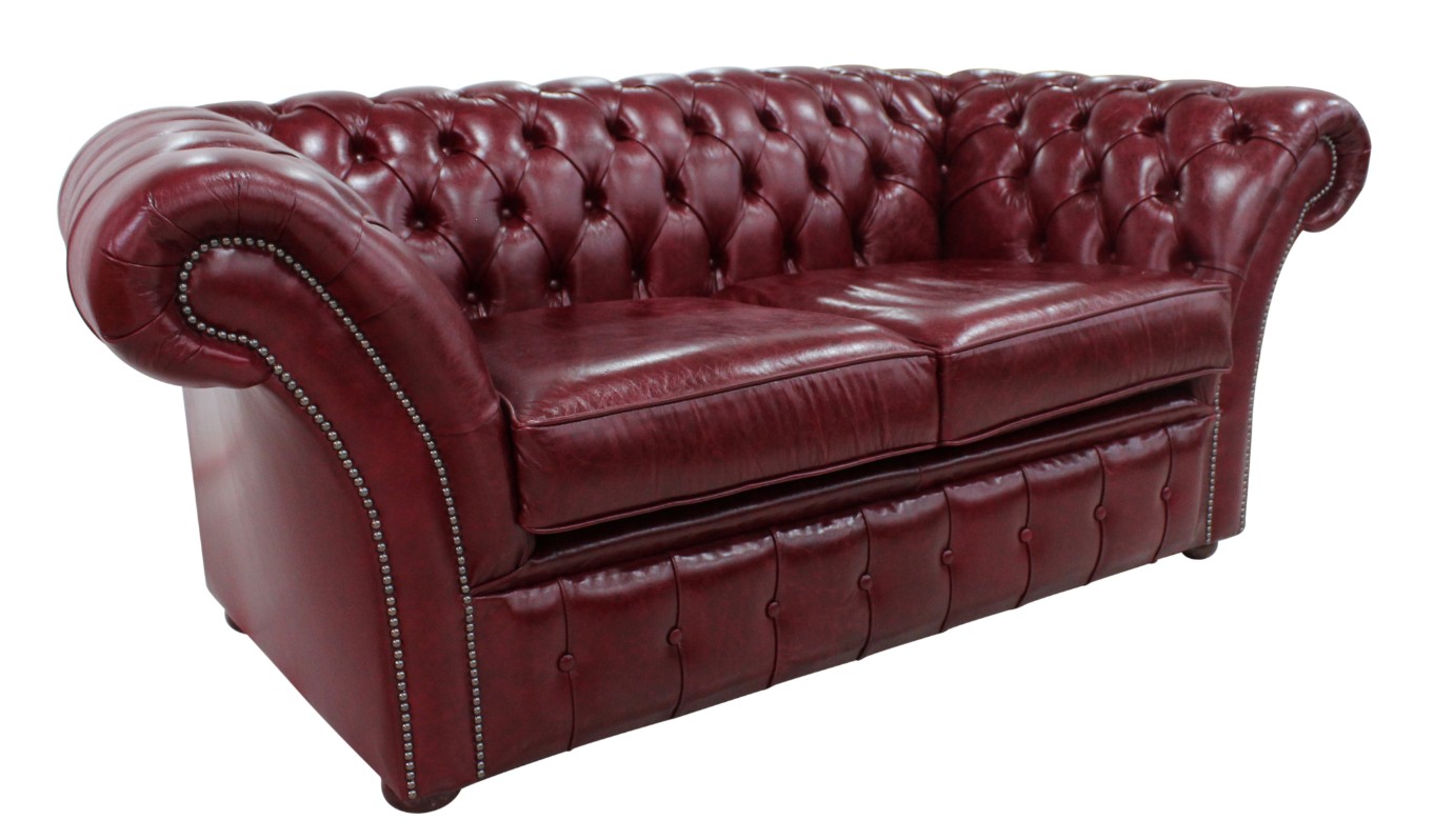 Product photograph of Chesterfield 2 Seater Old English Burgandy Leather Sofa Settee In Balmoral Style from Chesterfield Sofas.