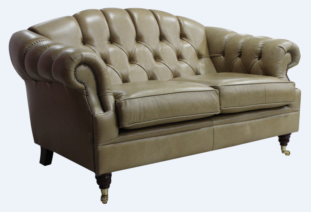 Product photograph of Chesterfield 2 Seater Old English Dark Sand Leather Sofa Settee Bespoke In Victoria Style from Chesterfield Sofas.