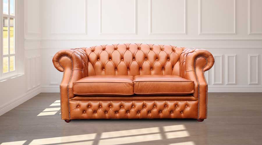 Product photograph of Chesterfield 2 Seater Old English Tan Leather Sofa Bespoke In Buckingham Style from Chesterfield Sofas