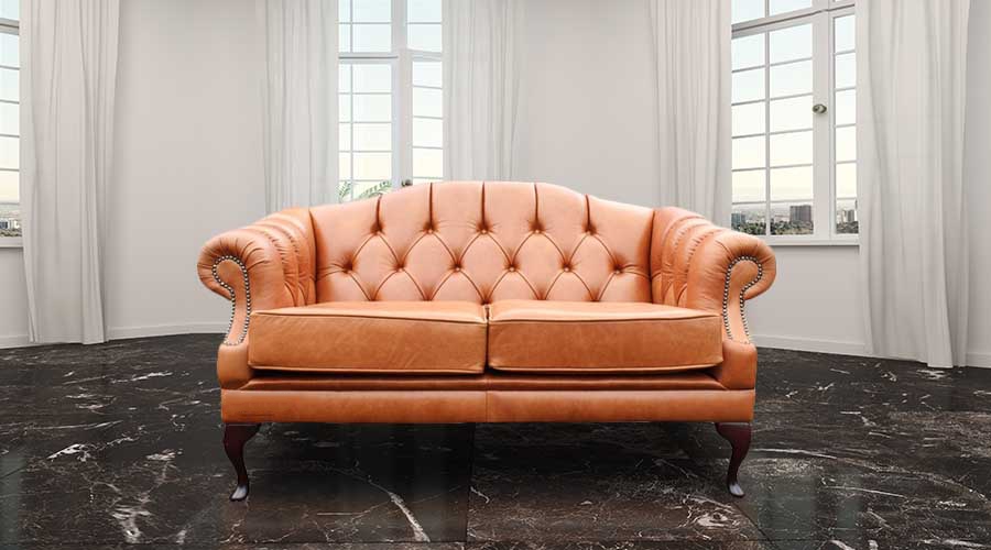 Product photograph of Chesterfield 2 Seater Old English Tan Leather Sofa Settee Custom Made In Victoria Style from Chesterfield Sofas