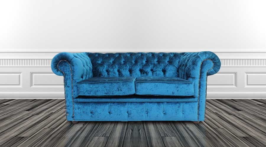 Product photograph of Chesterfield 2 Seater Pastiche Petrol Blue Velvet Sofa In Classic Style from Chesterfield Sofas