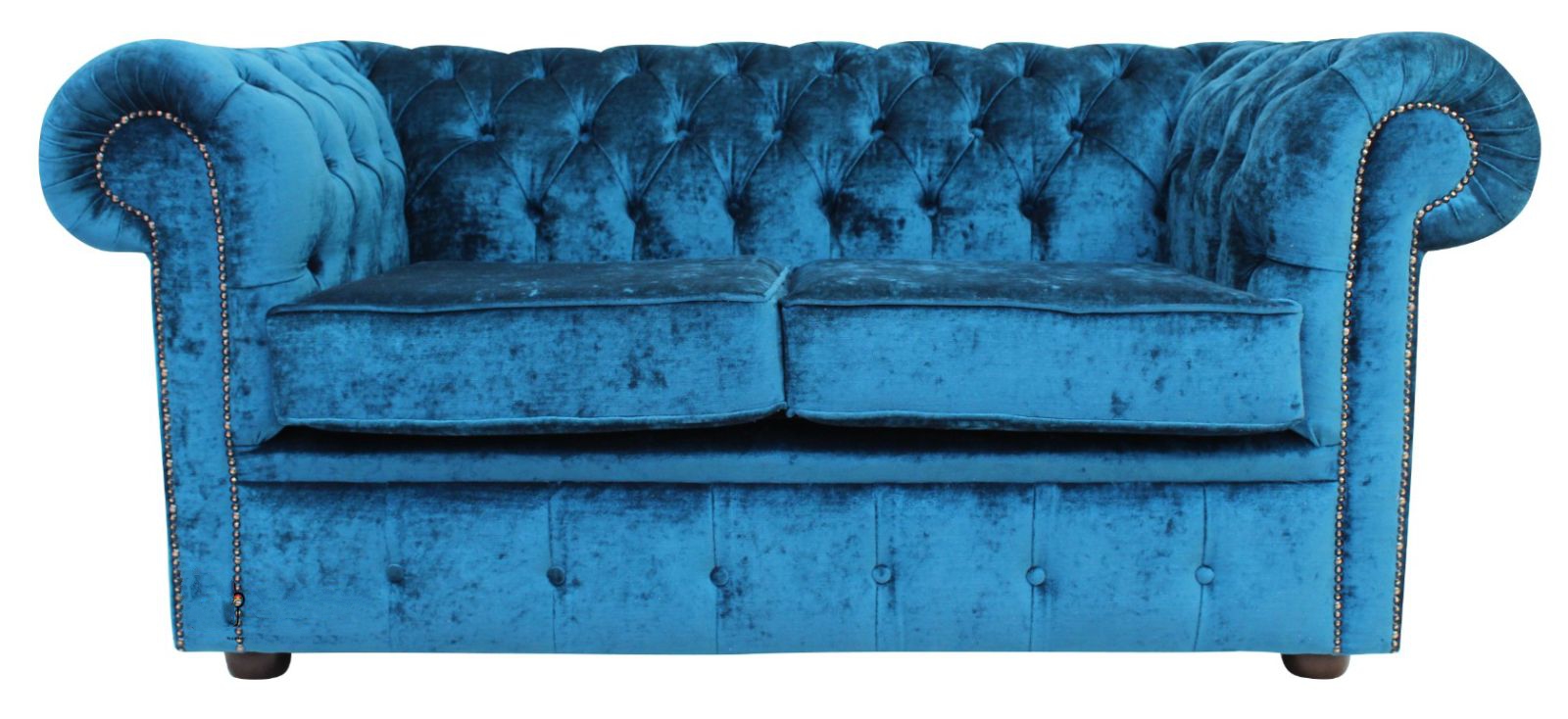 Product photograph of Chesterfield 2 Seater Pastiche Petrol Blue Velvet Sofa In Classic Style from Chesterfield Sofas.