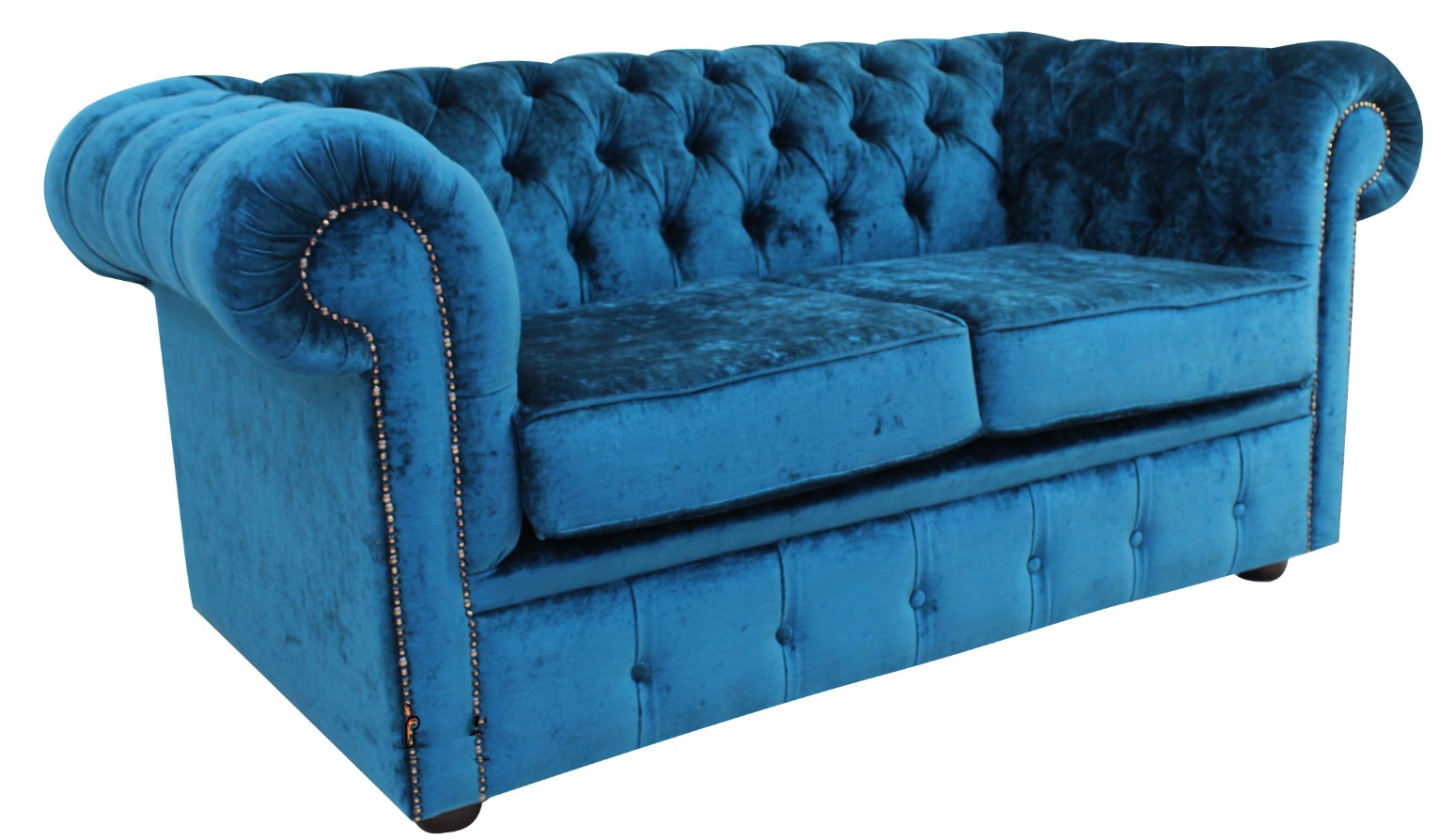 Product photograph of Chesterfield 2 Seater Pastiche Petrol Blue Velvet Sofa In Classic Style from Chesterfield Sofas.