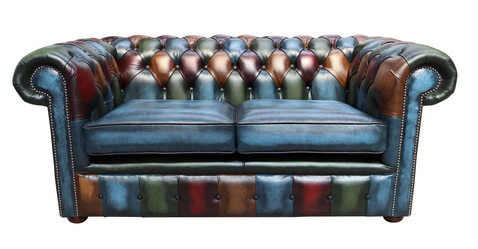 Product photograph of Chesterfield 2 Seater Patchwork Antique Blue Real Leather Sofa Settee In Classic Style from Chesterfield Sofas