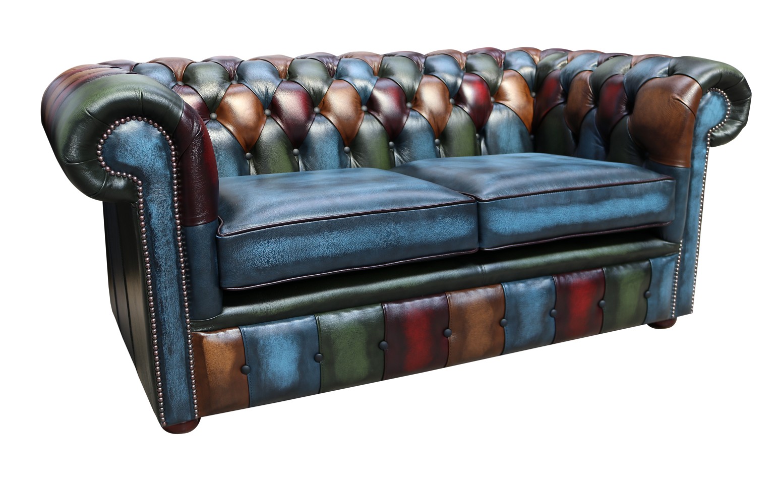 Product photograph of Chesterfield 2 Seater Patchwork Antique Blue Real Leather Sofa Settee In Classic Style from Chesterfield Sofas.