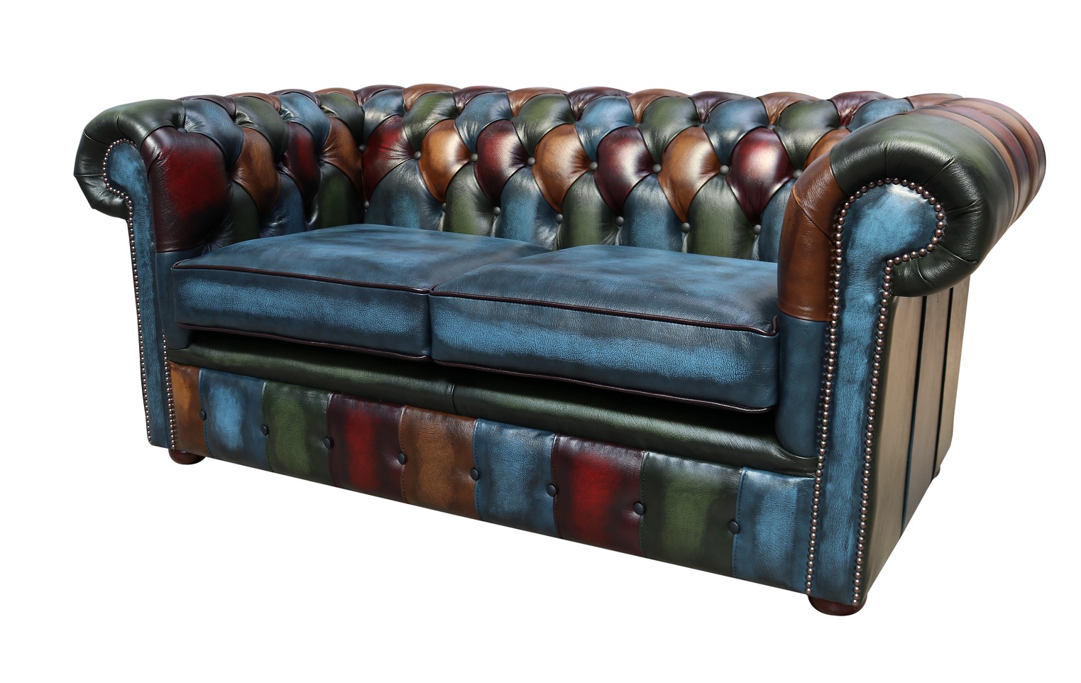 Product photograph of Chesterfield 2 Seater Patchwork Antique Blue Real Leather Sofa Settee In Classic Style from Chesterfield Sofas.