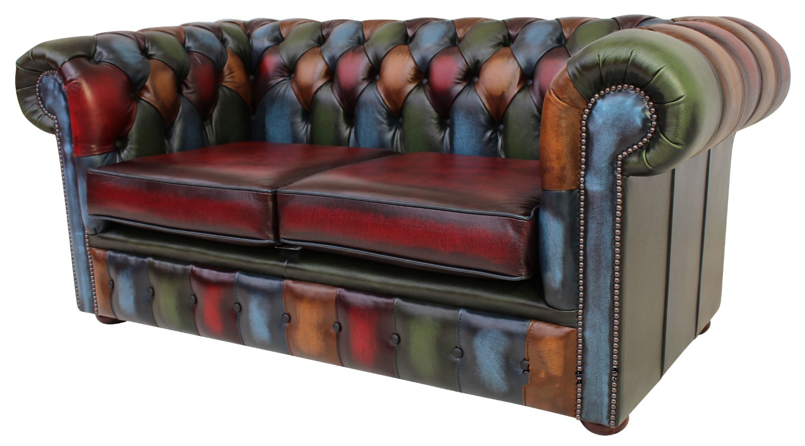 Product photograph of Chesterfield 2 Seater Patchwork Antique Leather Sofa Settee Bespoke In Classic Style from Chesterfield Sofas.