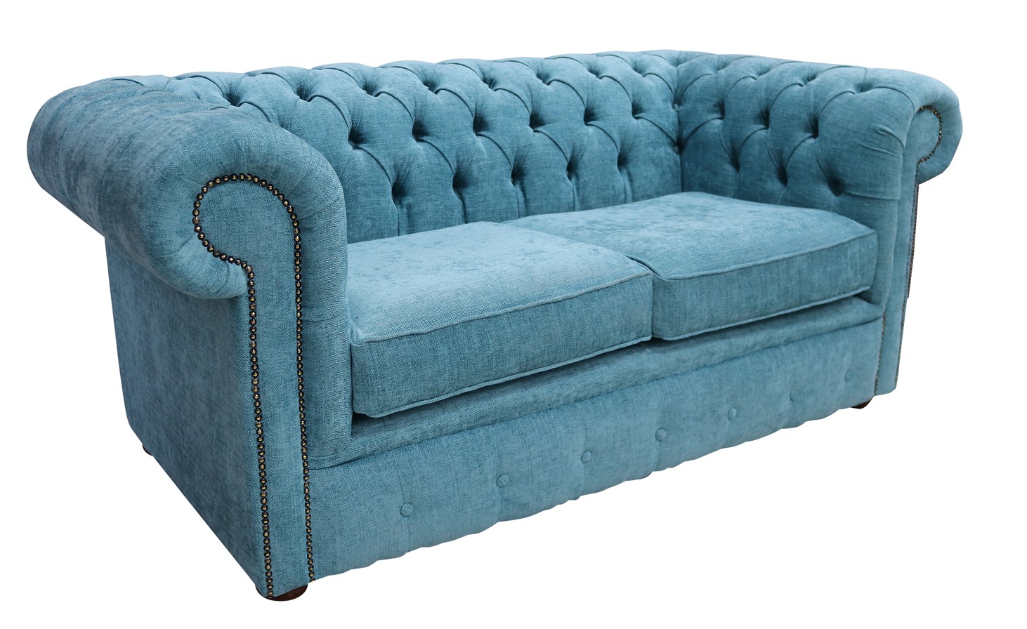 Product photograph of Chesterfield 2 Seater Scenario Kingfisher Blue Fabric Sofa Settee In Classic Style from Chesterfield Sofas.