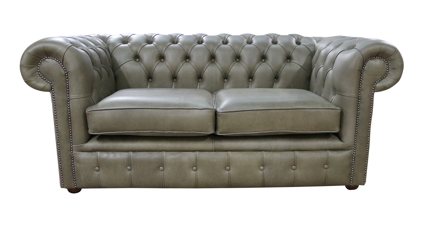Product photograph of Chesterfield 2 Seater Selvaggio Sage Green Real Leather Sofa Settee In Classic Style from Chesterfield Sofas