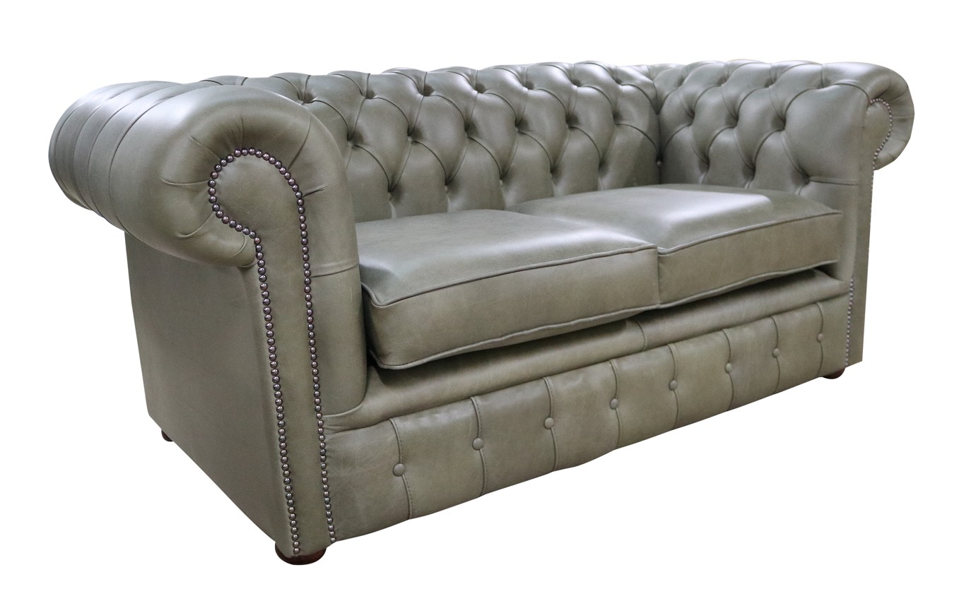 Product photograph of Chesterfield 2 Seater Selvaggio Sage Green Real Leather Sofa Settee In Classic Style from Chesterfield Sofas.