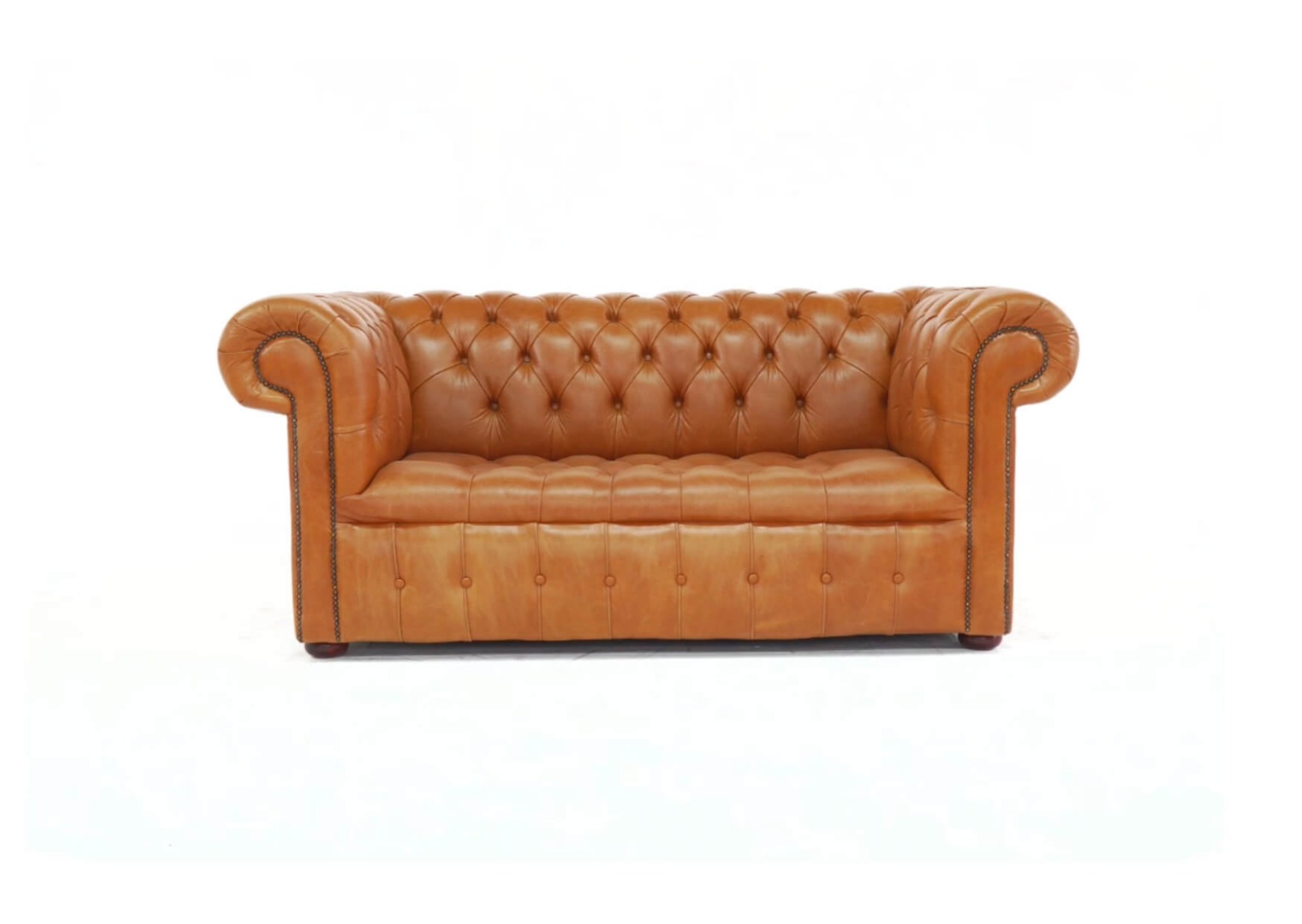 Product photograph of Chesterfield 2 Seater Buttoned Seat Sofa Old English Tan Real Leather In Classic Style from Chesterfield Sofas