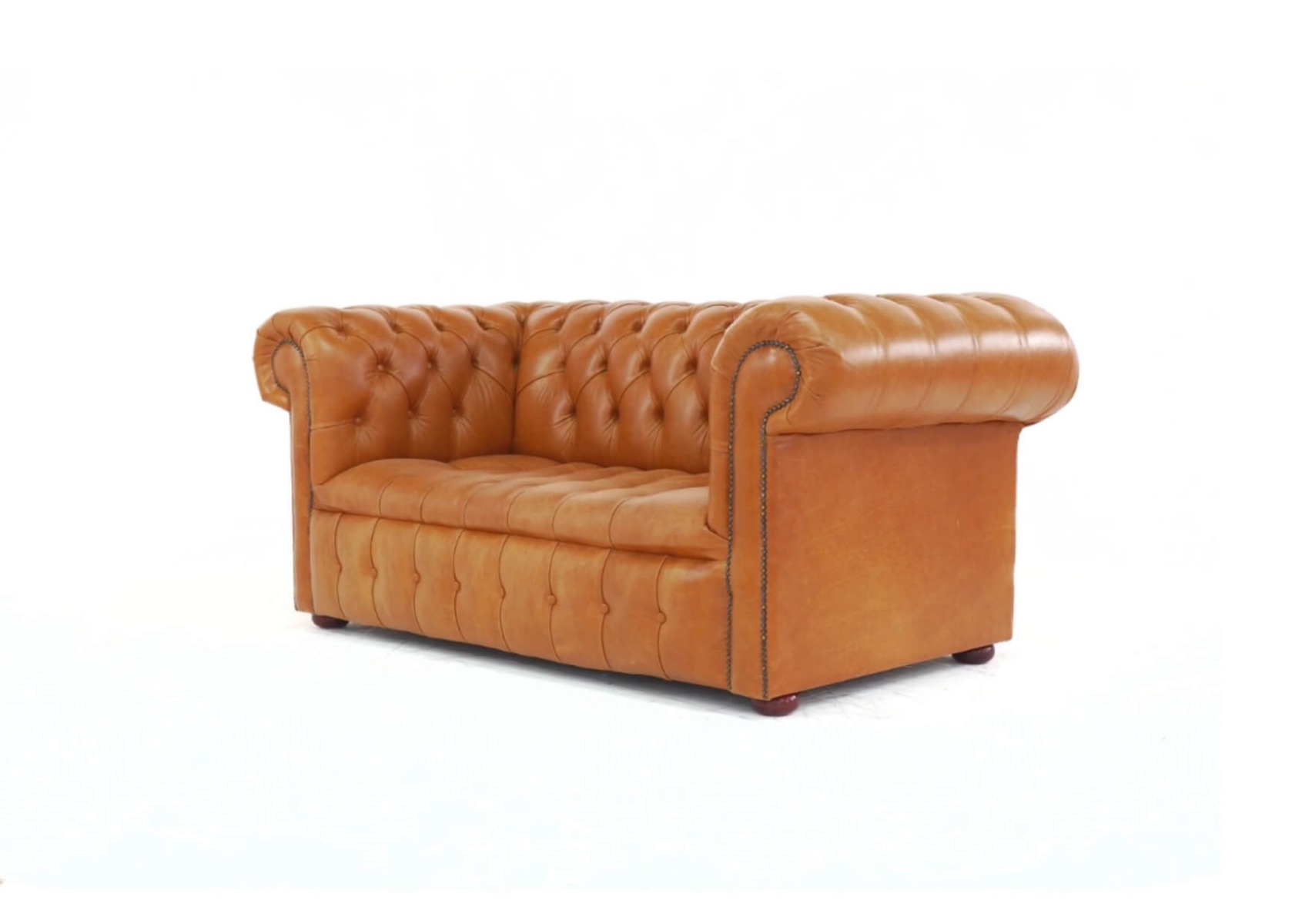 Product photograph of Chesterfield 2 Seater Buttoned Seat Sofa Old English Tan Real Leather In Classic Style from Chesterfield Sofas.