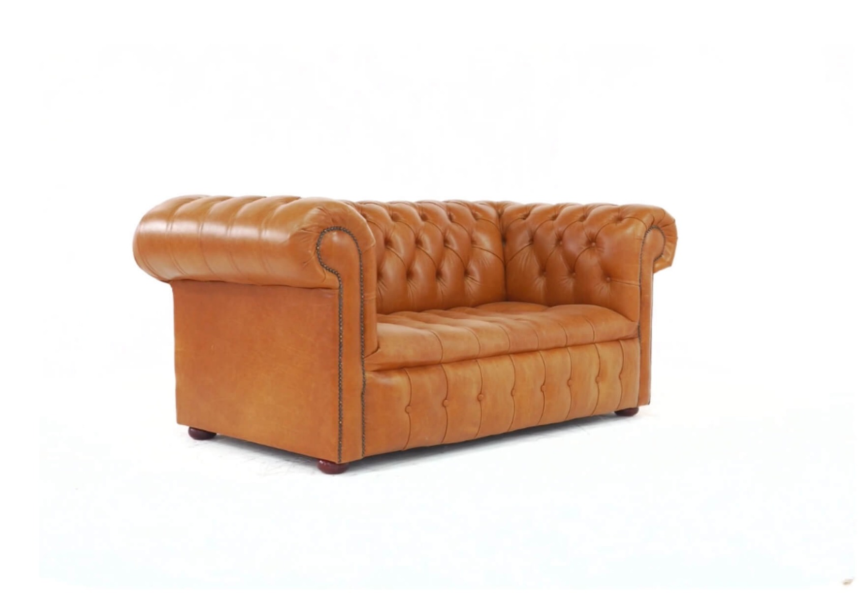 Product photograph of Chesterfield 2 Seater Buttoned Seat Sofa Old English Tan Real Leather In Classic Style from Chesterfield Sofas.