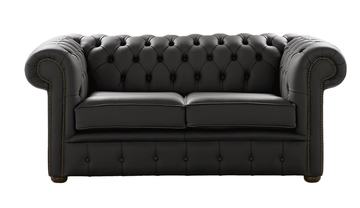 Product photograph of Chesterfield 2 Seater Shelly Black Real Leather Sofa Settee Bespoke In Classic Style from Chesterfield Sofas