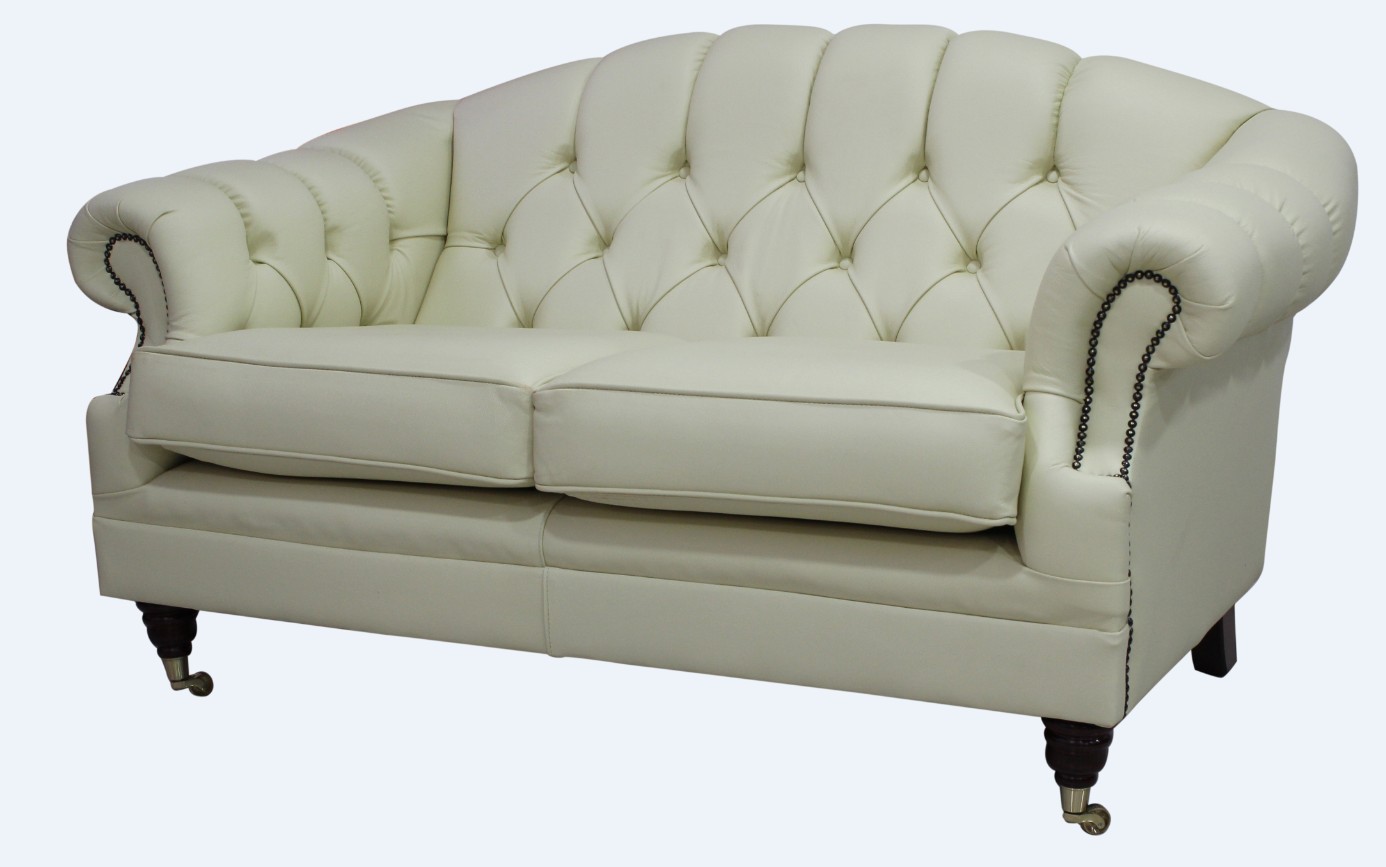 Product photograph of Chesterfield 2 Seater Shelly Cream Leather Sofa Settee In Victoria Style from Chesterfield Sofas.