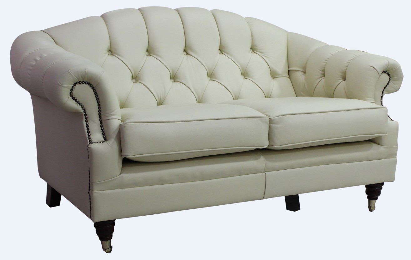 Product photograph of Chesterfield 2 Seater Shelly Cream Leather Sofa Settee In Victoria Style from Chesterfield Sofas.
