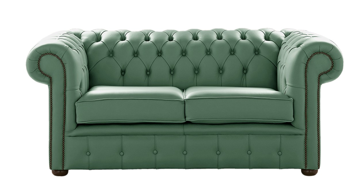 Product photograph of Chesterfield 2 Seater Shelly Jade Green Leather Sofa Settee Bespoke In Classic Style from Chesterfield Sofas