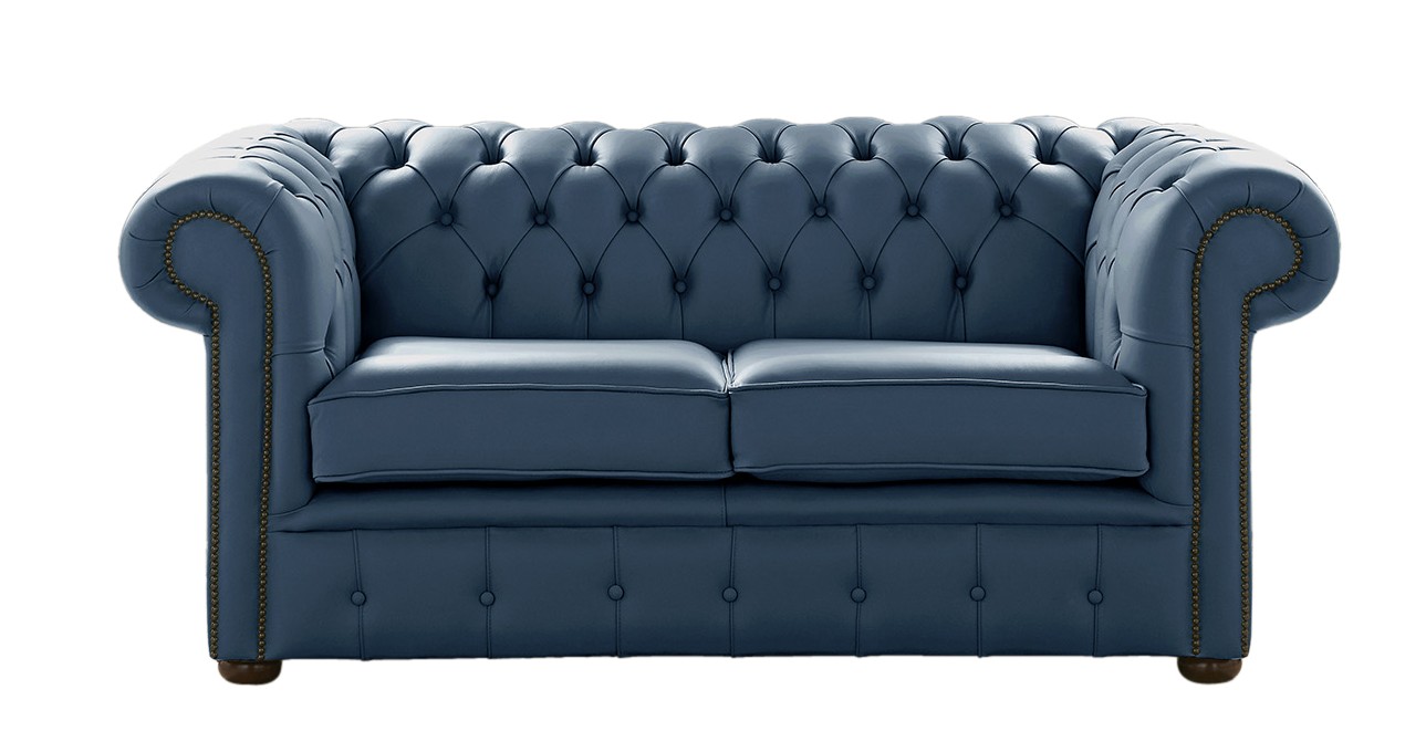 Product photograph of Chesterfield 2 Seater Shelly Majolica Blue Leather Sofa Settee Bespoke In Classic Style from Chesterfield Sofas