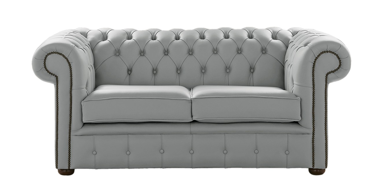 Product photograph of Chesterfield 2 Seater Shelly Moon Mist Leather Sofa Settee Bespoke In Classic Style from Chesterfield Sofas