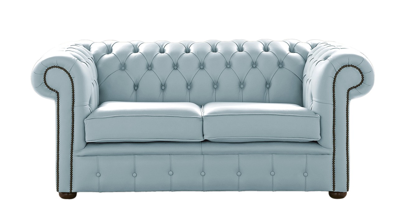 Product photograph of Chesterfield 2 Seater Shelly Parlour Blue Leather Sofa Settee Bespoke In Classic Style from Chesterfield Sofas