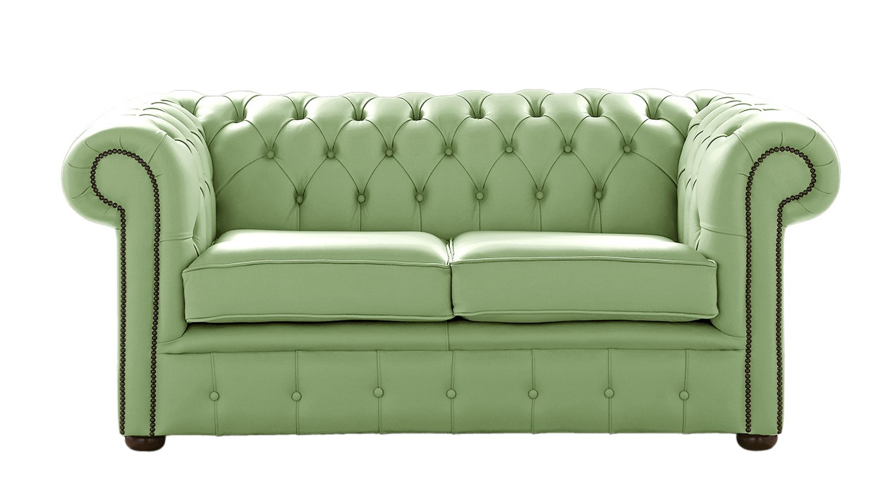 Product photograph of Chesterfield 2 Seater Shelly Pea Green Leather Sofa Settee Bespoke In Classic Style from Chesterfield Sofas