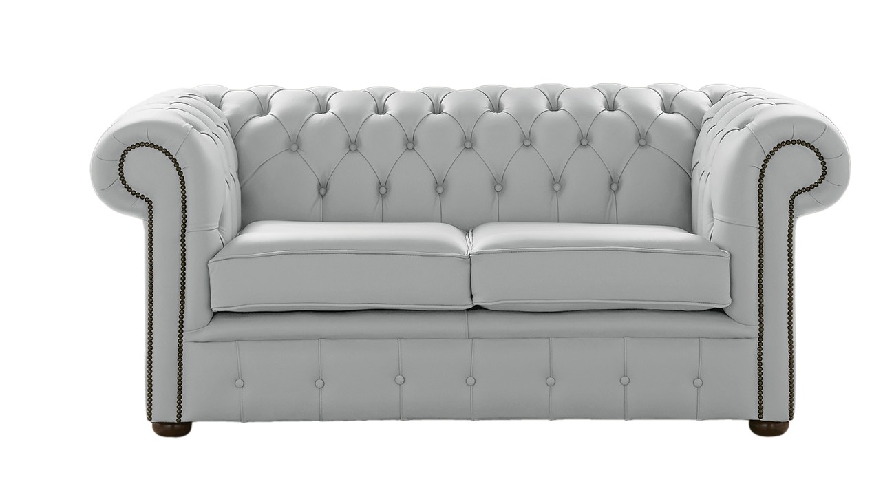 Product photograph of Chesterfield 2 Seater Shelly Silver Grey Leather Sofa Settee Bespoke In Classic Style from Chesterfield Sofas