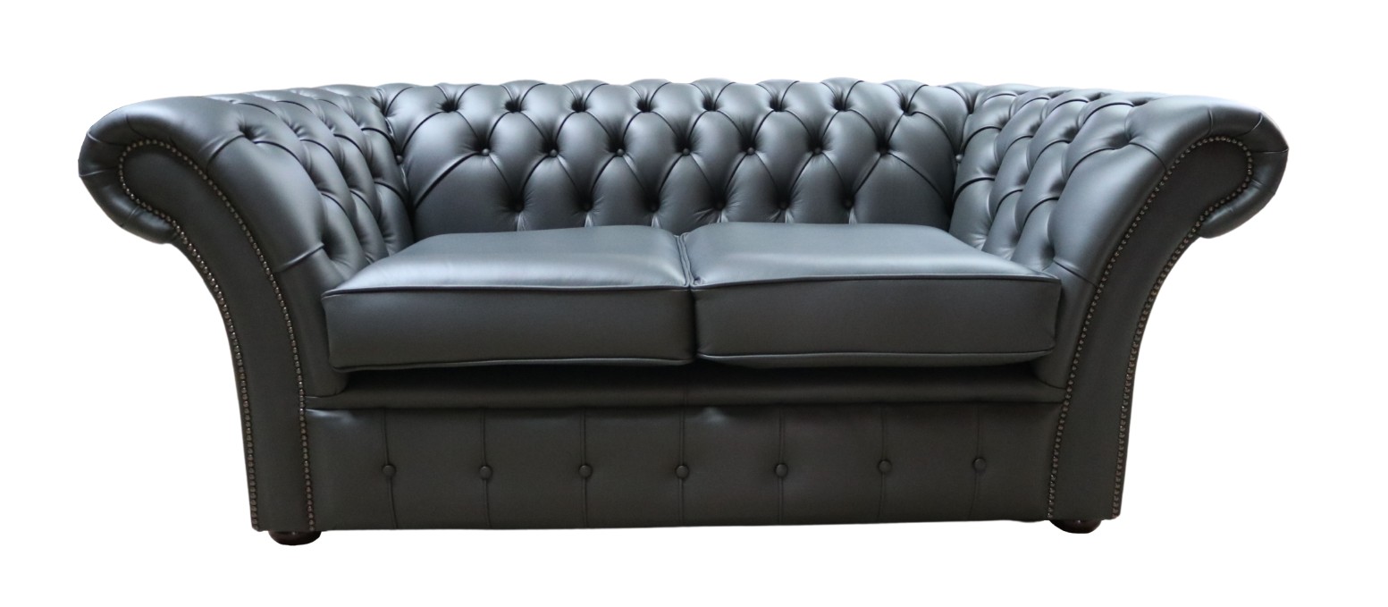 Product photograph of Chesterfield 2 Seater Shelly Steel Grey Leather Sofa Settee In Balmoral Style from Chesterfield Sofas