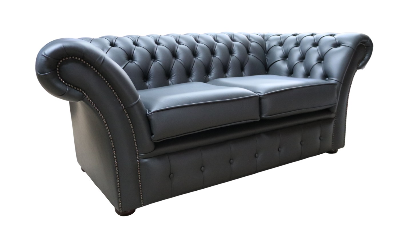 Product photograph of Chesterfield 2 Seater Shelly Steel Grey Leather Sofa Settee In Balmoral Style from Chesterfield Sofas.
