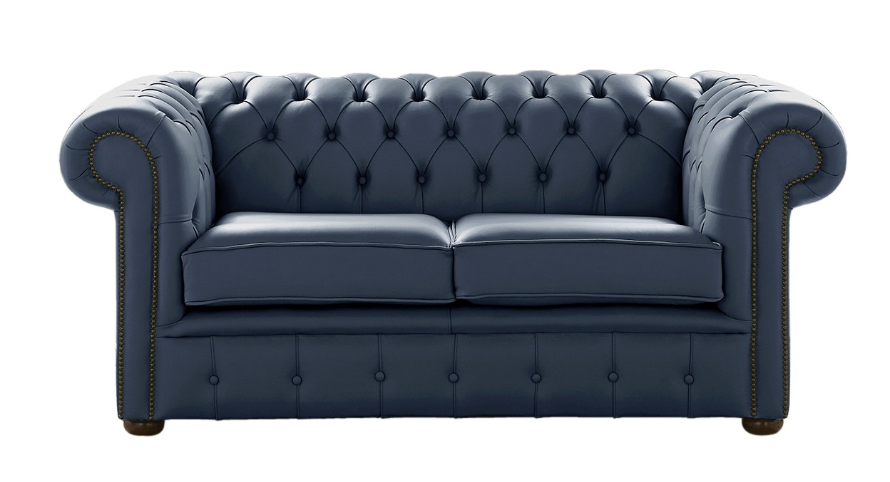 Product photograph of Chesterfield 2 Seater Shelly Suffolk Blue Real Leather Sofa Settee Bespoke In Classic Style from Chesterfield Sofas