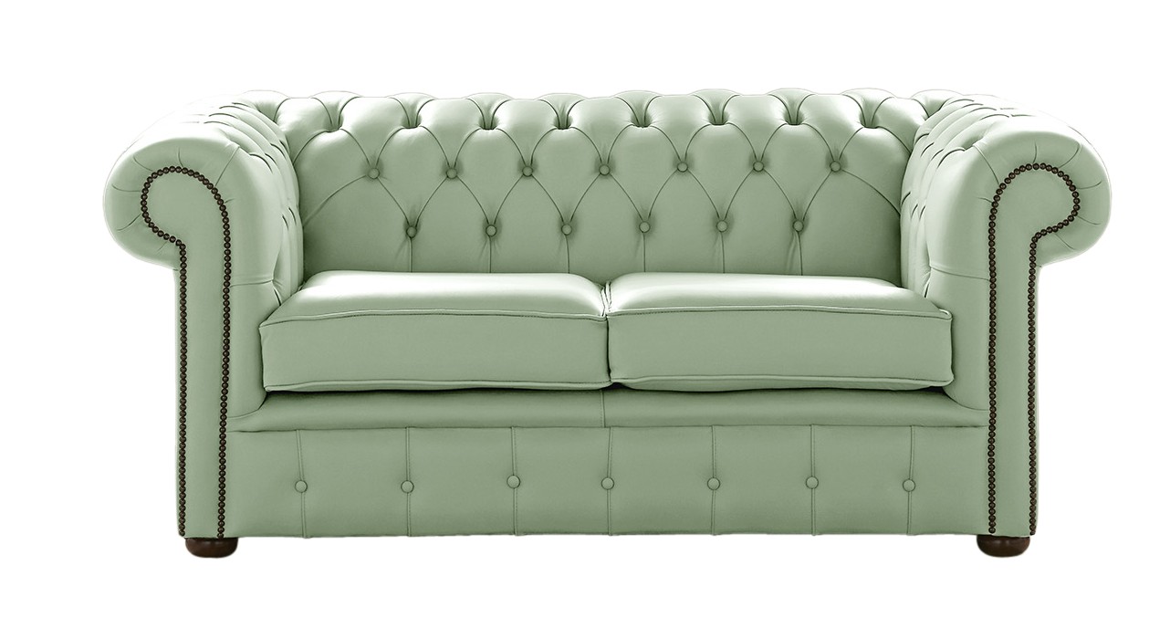 Product photograph of Chesterfield 2 Seater Shelly Thyme Green Leather Sofa Settee Bespoke In Classic Style from Chesterfield Sofas