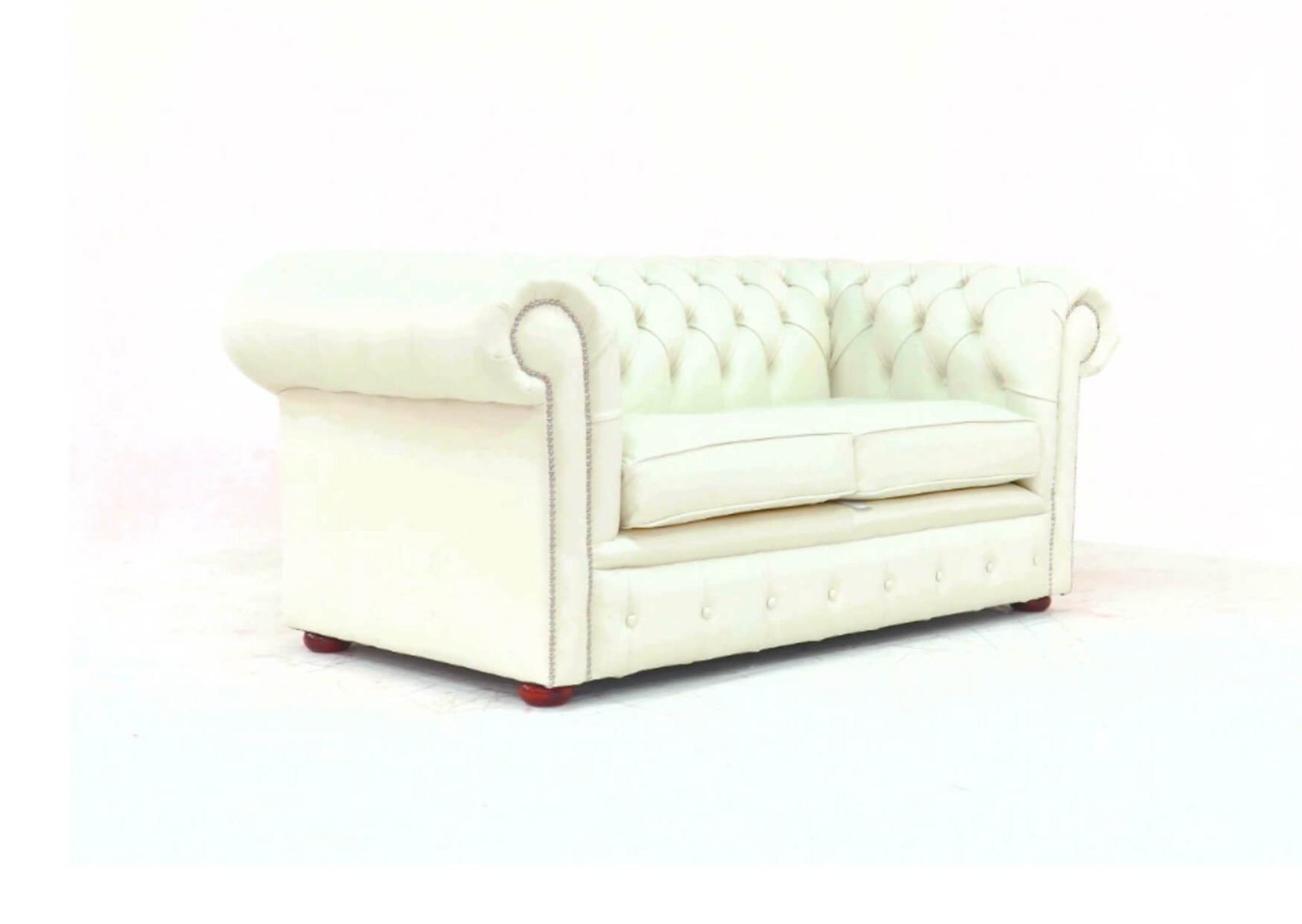 Product photograph of Chesterfield 2 Seater Sofa Settee Shelly White Real Leather In Classic Style from Chesterfield Sofas.