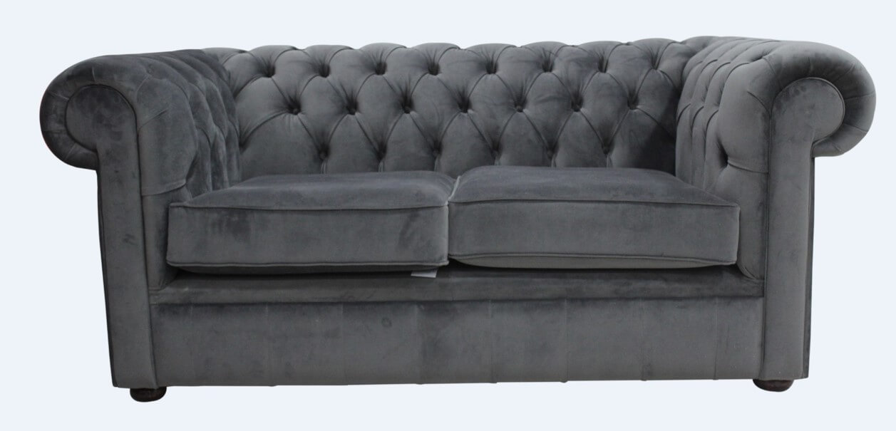 Product photograph of Chesterfield 2 Seater Sofa Amalfi Anthracite Black Velvet Fabric In Classic Style from Chesterfield Sofas