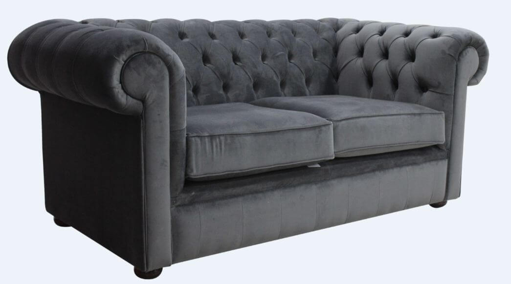 Product photograph of Chesterfield 2 Seater Sofa Amalfi Anthracite Black Velvet Fabric In Classic Style from Chesterfield Sofas.