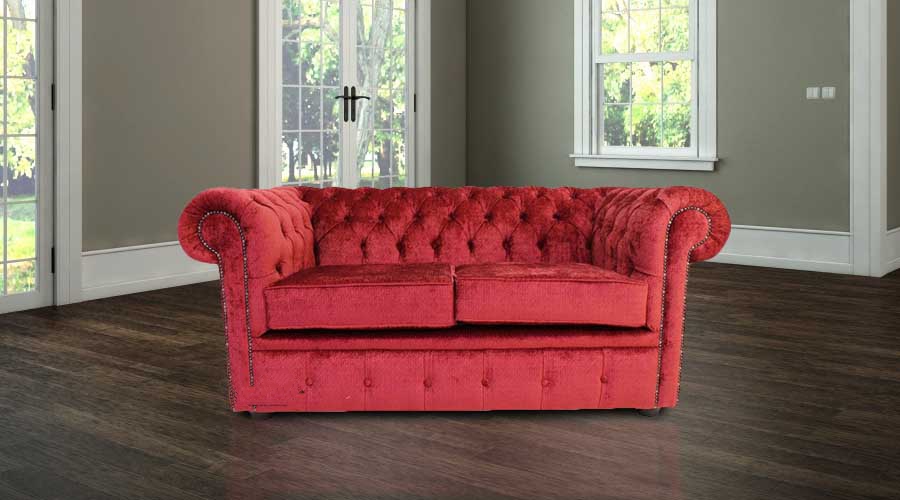 Product photograph of Chesterfield 2 Seater Sofa Avanti Carmine Wine Red Textured Velvet Fabric In Classic Style from Chesterfield Sofas