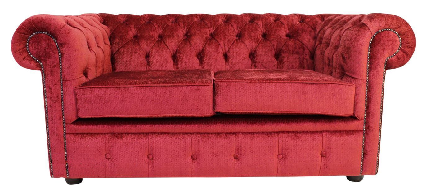 Product photograph of Chesterfield 2 Seater Sofa Avanti Carmine Wine Red Textured Velvet Fabric In Classic Style from Chesterfield Sofas.
