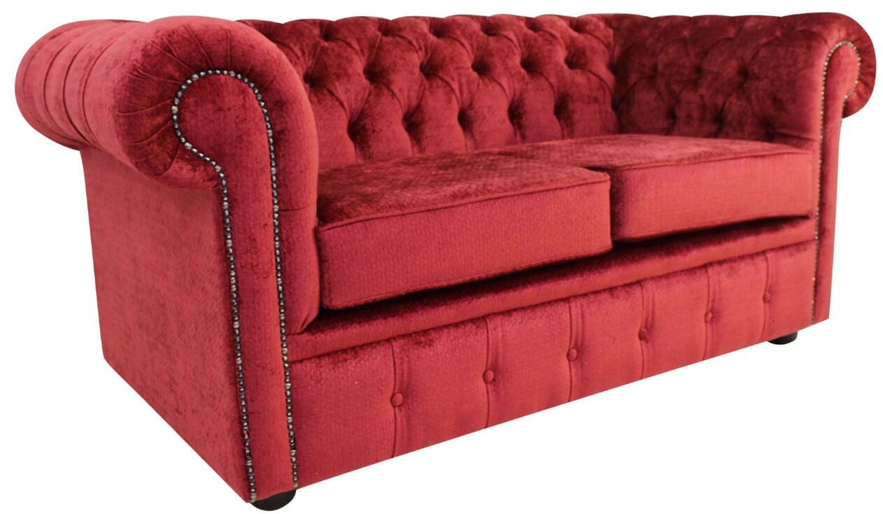 Product photograph of Chesterfield 2 Seater Sofa Avanti Carmine Wine Red Textured Velvet Fabric In Classic Style from Chesterfield Sofas.