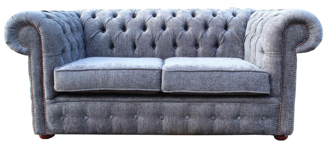 Product photograph of Chesterfield 2 Seater Sofa Bed Flamenco Crush Slate Grey Fabric In Classic Style from Chesterfield Sofas.