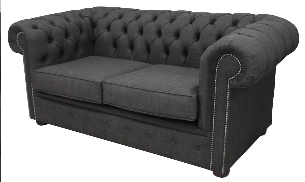 Product photograph of Chesterfield 2 Seater Sofa Charles Charcoal Grey Linen Fabric In Classic Style from Chesterfield Sofas.