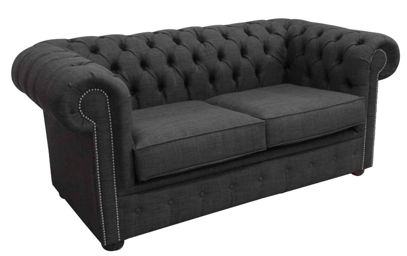 Product photograph of Chesterfield 2 Seater Sofa Charles Charcoal Grey Linen Fabric In Classic Style from Chesterfield Sofas.