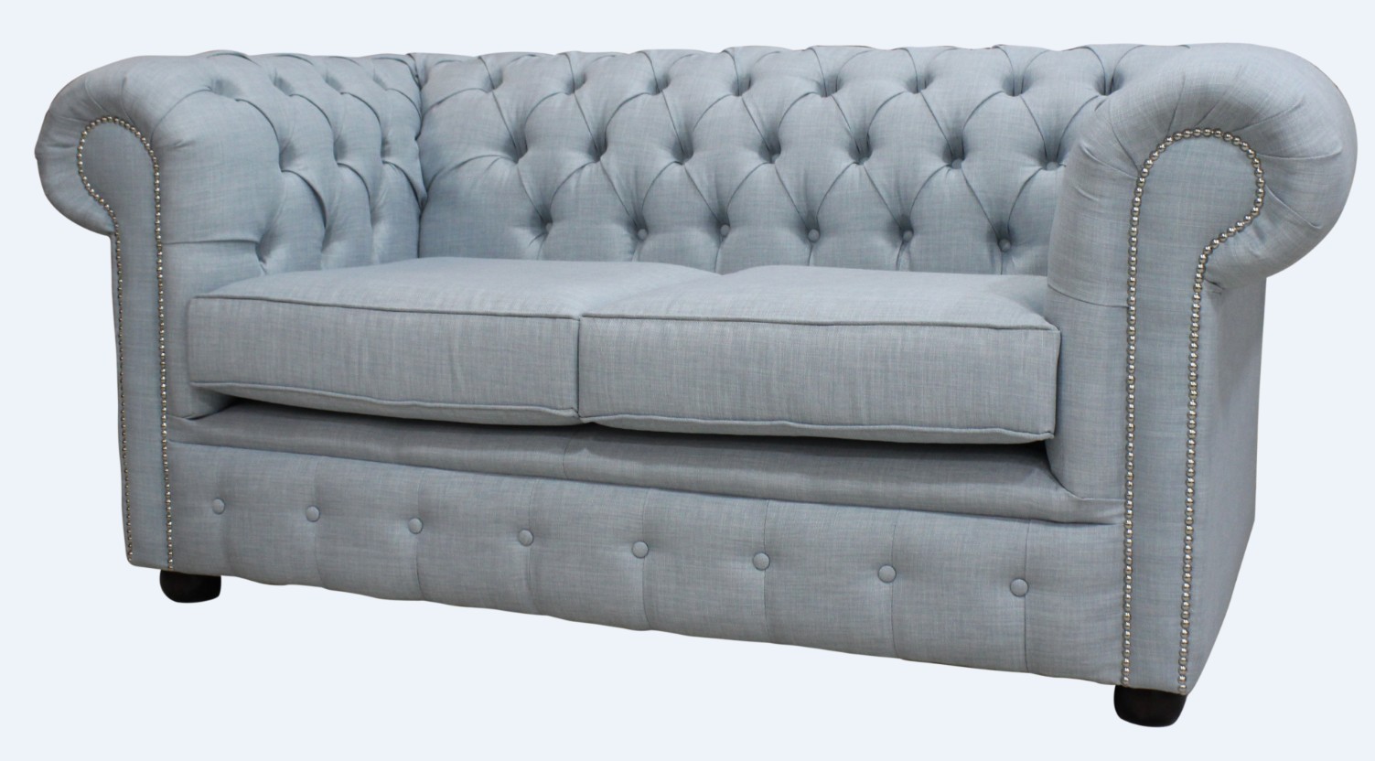 Product photograph of Chesterfield 2 Seater Sofa Charles Sky Blue Linen Fabric In Classic Style from Chesterfield Sofas.