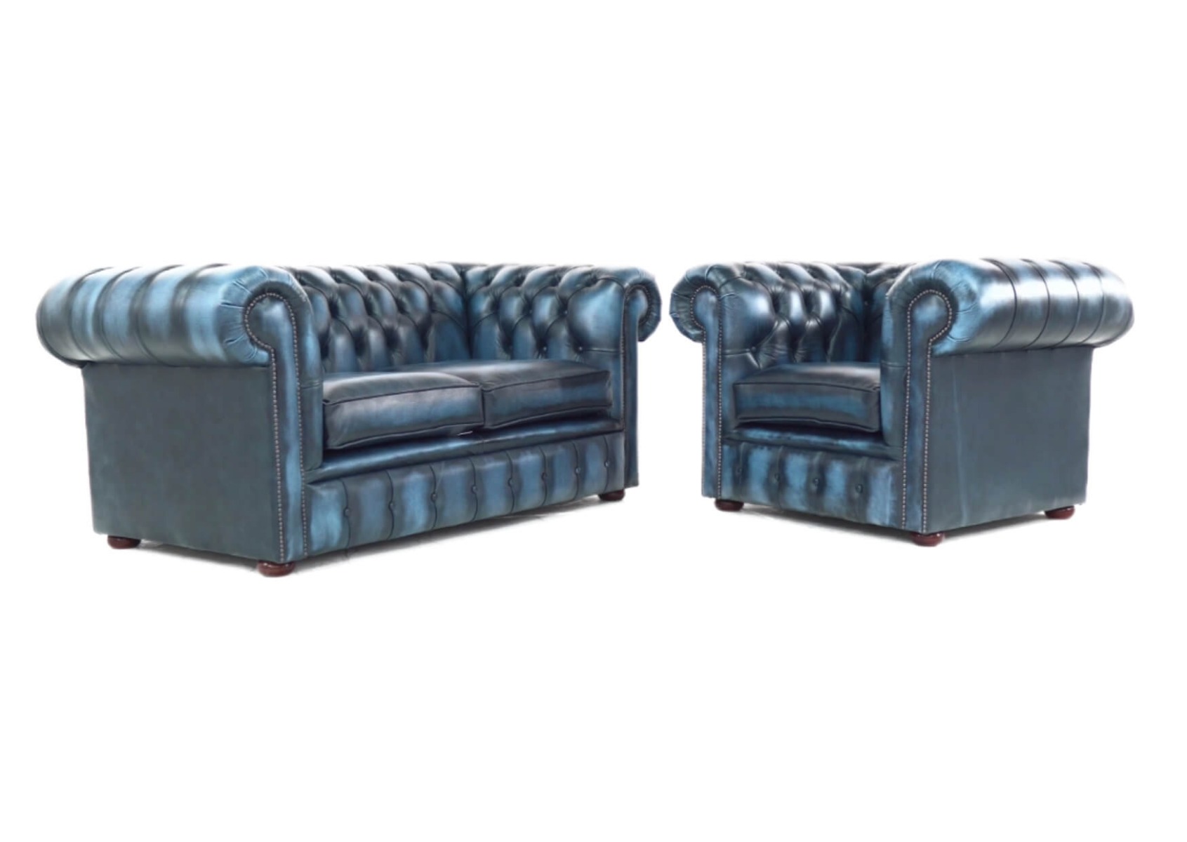 Product photograph of Chesterfield 2 Seater Club Chair Sofa Suite Antique Blue Real Leather In Classic Style from Chesterfield Sofas.