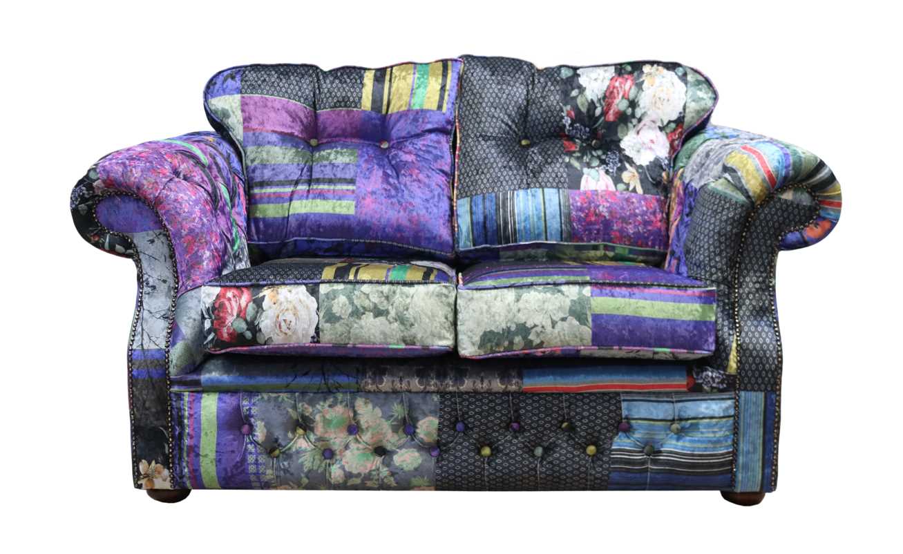 Product photograph of Chesterfield 2 Seater Sofa London Patchwork Multi Velvet Fabric In Era Style from Chesterfield Sofas