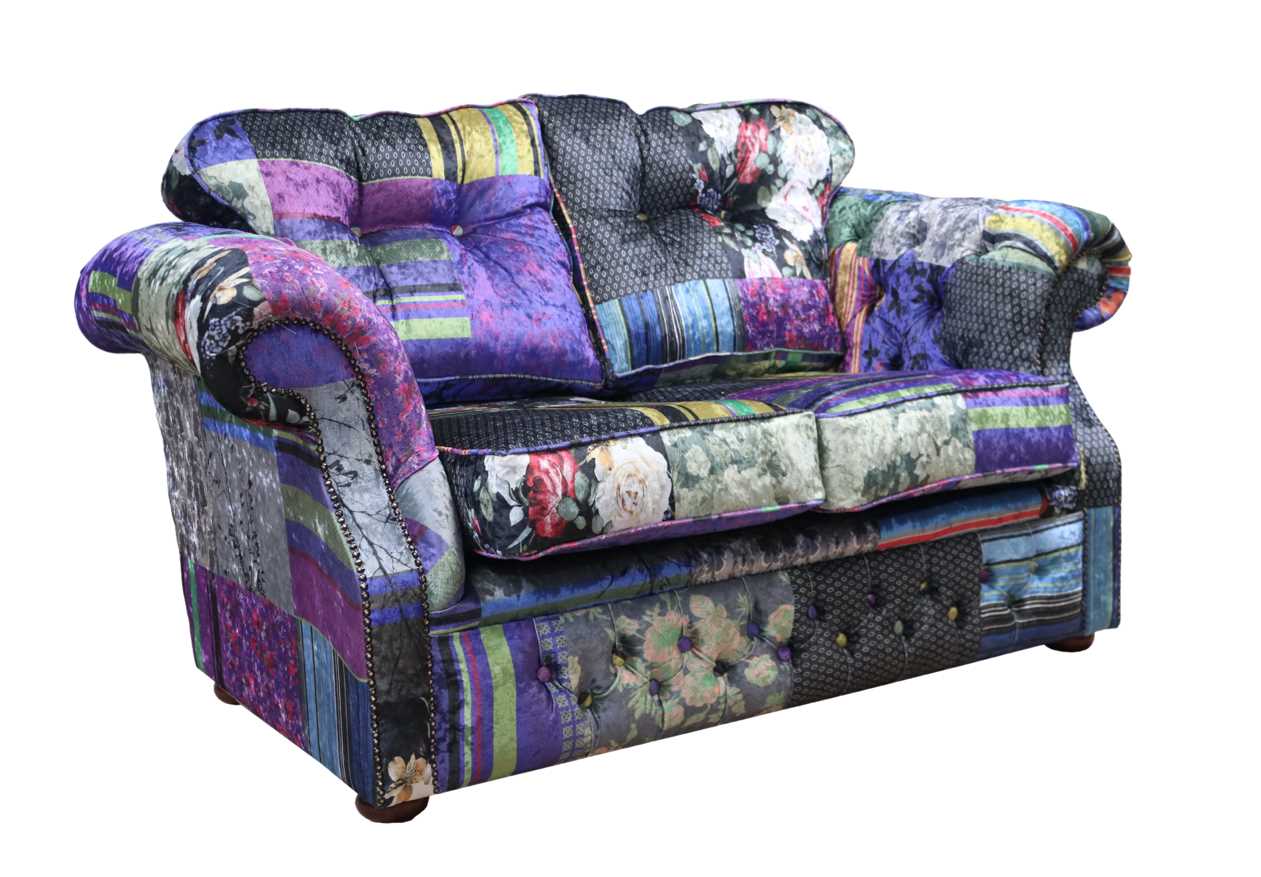 Product photograph of Chesterfield 2 Seater Sofa London Patchwork Multi Velvet Fabric In Era Style from Chesterfield Sofas.