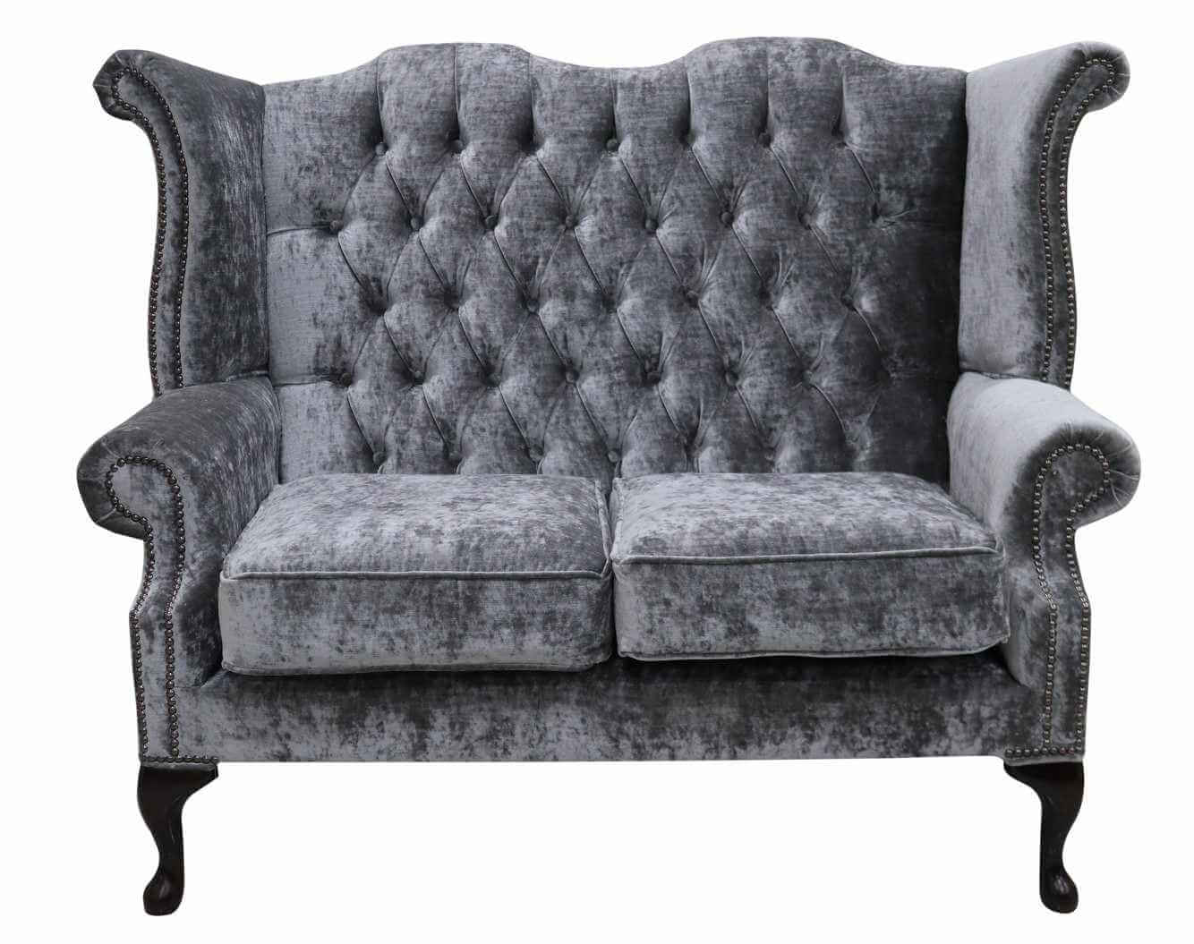 Product photograph of Chesterfield 2 Seater Sofa Modena Regency Grey Fabric In Queen Anne Style from Chesterfield Sofas