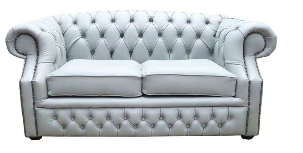 Product photograph of Chesterfield 2 Seater Sofa Moon Mist Grey Leather In Buckingham Style from Chesterfield Sofas