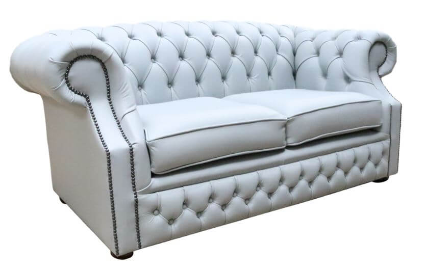 Product photograph of Chesterfield 2 Seater Sofa Moon Mist Grey Leather In Buckingham Style from Chesterfield Sofas.